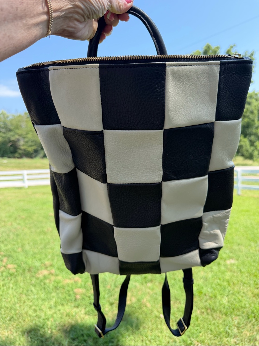 Prime Cut  Black and White Checkerboard Leather Backpack